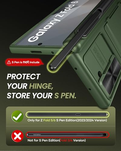 for Samsung Galaxy Z Fold 6 Wallet Case with S Pen Holder, Green - color: Green-P