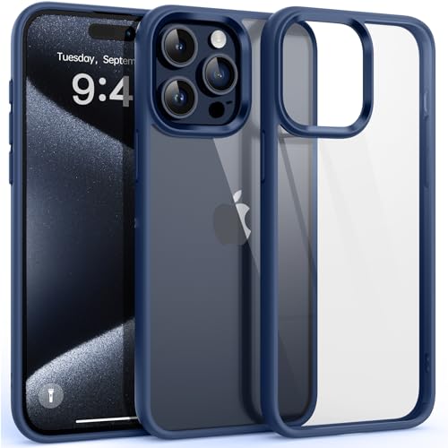 Supdeal Shockproof Clear Case for iPhone 15 Pro Max, [Not Yellowing] [10FT Military Drop Protection] Hard Clear Back Silicone Edge Four Corner Airbags Drop Protection Phone Cover, 6.7 inch, Dark Blue - color: Dark Blue, size: iPhone 15 Pro Max