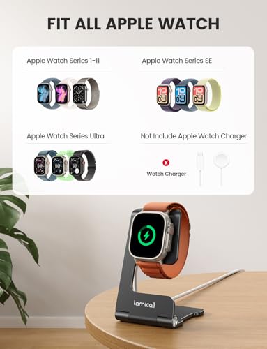 Lamicall Foldable Apple Watch Stand for Charger, Aluminum Desk Watch Holder - color: Misty Black