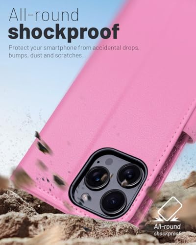 OCASE Compatible with iPhone 16 Pro Wallet Case, PU Leather Flip Folio Case with Card Holders RFID Blocking Kickstand [Shockproof TPU Inner Shell] Phone Cover 6.3 Inch 2024, Pink - color: Pink