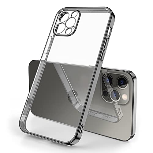ZEZHOU Design for iPhone 12 Pro Max Clear Case, No Yellow, Electroplated Edge, Upgraded Shockproof Inner Silicone Bumper Cover, Slim Thin Phone Case for iPhone 12 Pro Max 6.7", Black - color: Soft Clear - Black, Slim Yet Protective