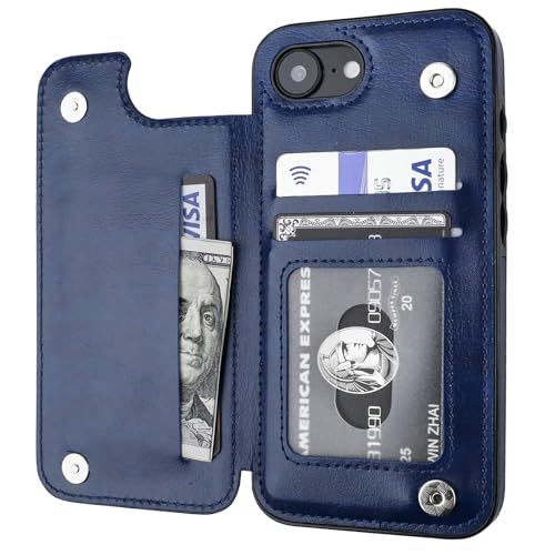 ONETOP for iPhone 17e/16e Wallet Case with Credit Card Holder,Blue | Kickstand,ID/Cash Holder,Case Wallet with Card Slots,Double Magnetic Clasp,Durable PU Leather Shockproof Cover for Women Men - color: Blue