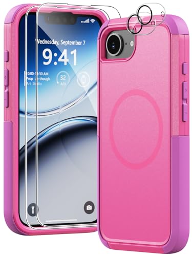 Heavy Duty Case for iPhone 17e & iPhone 16e - Military Grade Drop Proof Protective Cover [Compatible with MagSafe],with Screen Protector, Shockproof, Anti-Slip (Pink) - color: Pink