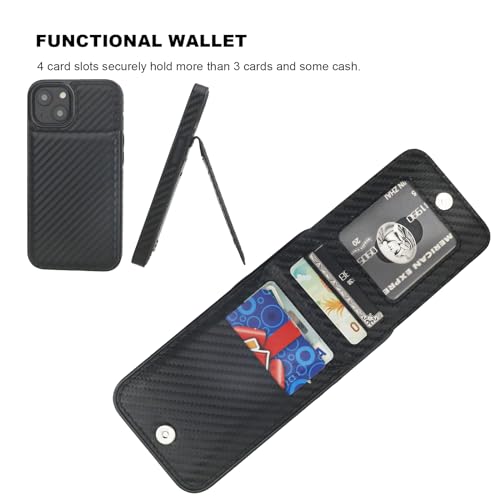 KIHUWEY for iPhone 14 Wallet Case Card Holder Kickstand, Carbon Black - color: Carbon Black