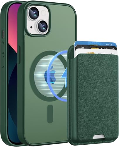 Magnetic for iPhone 13 mini/12 mini Wallet Case with Card Holder﻿ | Compatible with MagSafe, Shockproof Phone Cover with Detachable RFID Blocking Card Slot, Green - color: Green, size: iPhone 12 Mini/13 Mini