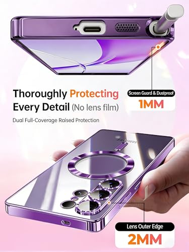 for Samsung Galaxy S26 Ultra Case, Purple, Camera Lens Protection, 6.9'' | Magnetic, Clear Back Plating Metallic Glossy, Full Camera Lens Protection, Slim Thin, Soft Shockproof - color: Purple/Clear