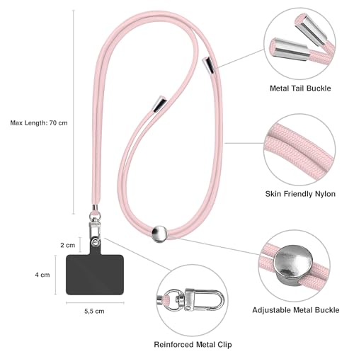 TBOC Cell Phone Lanyard [Light Pink] - Comfortable Universal Smartphone Lanyard - Easy to Use Neck Phone Holder [Black Patch] - Adjustable Length Phone Strap Crossbody - Fits All Mobile Phones - color: Light Pink