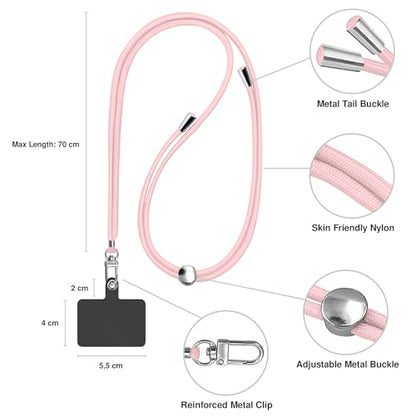 TBOC Cell Phone Lanyard [Light Pink] - Comfortable Universal Smartphone Lanyard - Easy to Use Neck Phone Holder [Black Patch] - Adjustable Length Phone Strap Crossbody - Fits All Mobile Phones - color: Light Pink
