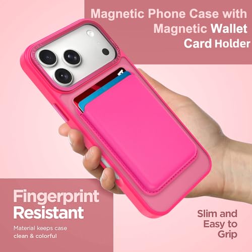 Magnetic Designed for iPhone 17 Pro Case 6.3" 2025, Hot Pink | [Compatible with Magsafe] [with Wallet & Card Holder] [Military Drop Protection] Slim Translucent Matte Phone Case - color: Hot Pink, size: iPhone 17 Pro