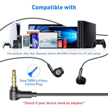 APETOO 3.5mm Wired Earbuds in-Ear Headphones School Chromebook Laptop Black - color: Black