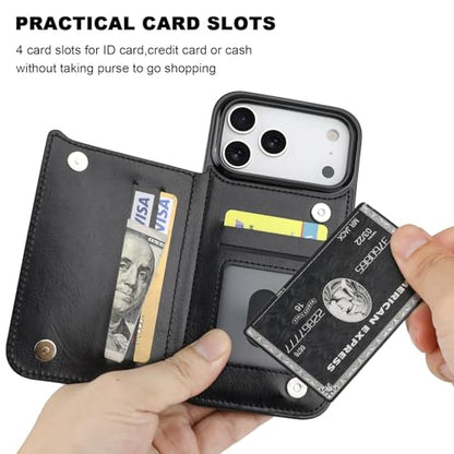 ONETOP for iPhone 17 Pro Max Wallet Case with Credit Card Holder,Black | Kickstand,ID/Cash Holder,Case Wallet with Card Slots,Double Magnetic Clasp,Durable PU Leather Shockproof Cover for Women Men - color: Black