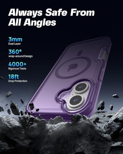 ArtsEvo Strong Magnetic for iPhone 16 Case, Compatible with MagSafe, 360° Military-Grade Protection, Slim Translucent Matte Phone Case, Purple - color: Purple, size: iPhone 16