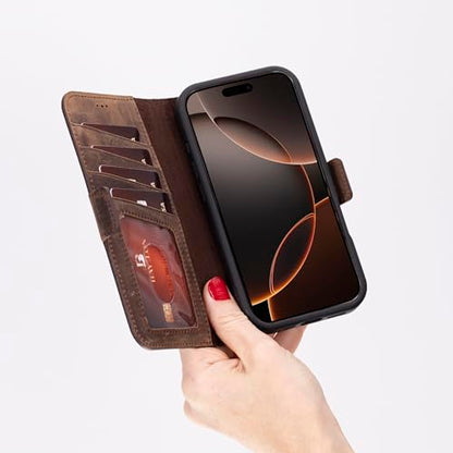 Bayelon Leather Wallet Case for iPhone 16 Pro 6.3" - Flip Cover Card Holder, iPhone 16 Pro Wallet Folio Case, Kickstand, MagSafe Compatible RFID, Real Leather iPhone 16 Pro Cover (Dark Brown) - color: Dark Brown, size: iPhone 16 Pro