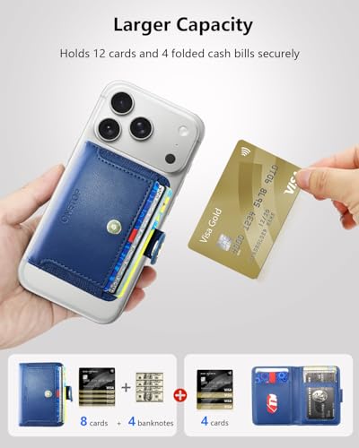 ONETOP for MagSafe Wallet,Magnetic Phone Wallet with 5 Card Slots,Blue | 1-12 Cards/Cash Holder for iPhone 17/16/15/14/13/12 Series,Detachable Wallet Stick-On Back,PU Leather RFID Blocking Kickstand - color: Blue