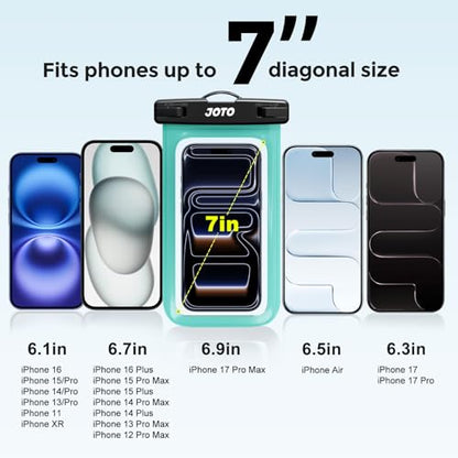 JOTO 2 Pack Universal Waterproof Phone Case for iPhone 17 Air 16 15 14 13 12 11 Plus Pro Max, IPX8 Cellphone Dry Bag XR X SE, Galaxy S23 S22 S21 S20+ S20 S10 Plus Note, Pixel up to 7" -Black/Green - color: Black/Green, size: 2 Pcs