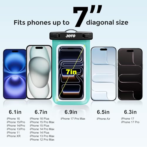 JOTO 2 Pack Waterproof Phone Pouch Case Up to 7", IPX8 Underwater Phone Case Cellphone Dry Bag for iPhone 17/Air 16 15 14 13 12 Pro Max Xs Max XR X 8 7 6S Plus SE/Galaxy S24 S23 S22 -Black & Green | Fits iPhone 17/Air 16 15 14 13 12 Pro Max Xs XR X 8 7 6S