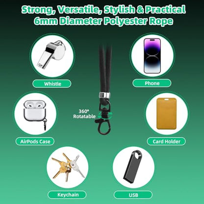 SEVENKA 2 Adjustable Phone Lanyards, Universal Crossbody Neck Straps & 2 Wrist Straps & 4 Phone Tether Tab, Hands-Free, Secure, Stylish Multifunctional Phone Straps for Full Cases - color: Black