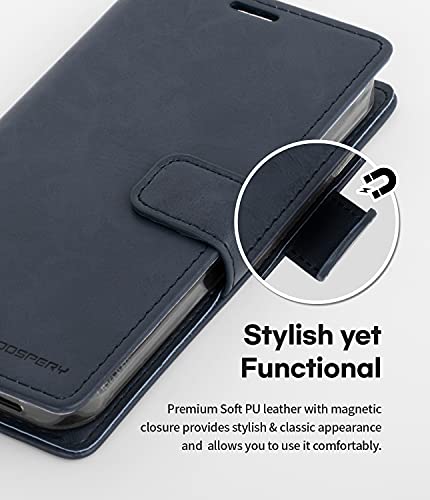 GOOSPERY Bluemoon Wallet Compatible with iPhone 13 Mini Case, Premium PU Leather Standing Feature Flip Card Holder Phone Cover (Navy) - color: Navy, size: iPhone 13 Mini