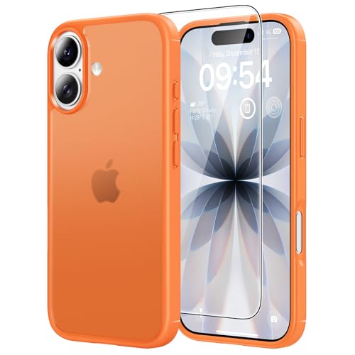 TAURI for iPhone 17 Case, Anti-Yellowing with Screen Protector, Translucent Matte Military-Grade Protection Shockproof Slim Phone Case for iPhone 17, Matte Orange - color: E-Matte Orang