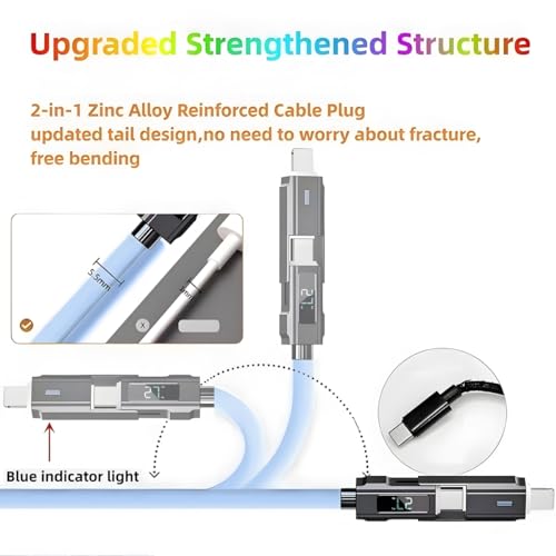 USB C to USB C Cable 5ft Chubby 4 in 1 USB Charging Cable with LED Display - color: 4 Combinations Orange+Blue