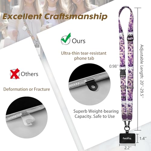 Icycay Phone Lanyard Crossbody Strap Neck Adjustable Teacher Women Cat - color: Cat Purple Flower