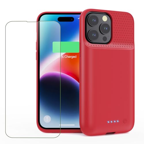 Feob Battery Case for iPhone 14 Pro Max,[2026 Upgraded] 8600mAh Ultra-Slim Portable Extended Charger Case Cover for iPhone 13 Pro Max Charging Case (6.7 Inch)-Red - color: Red