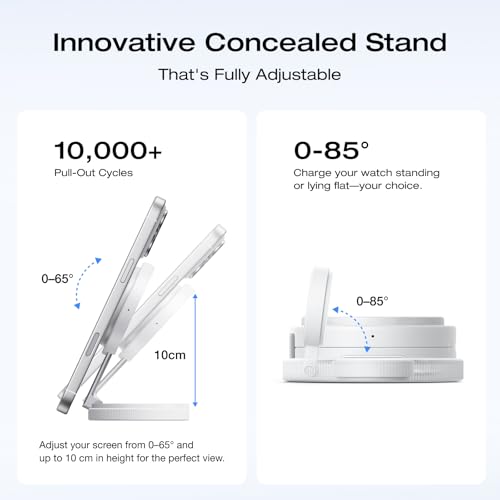 EF ECOFLOW Rapid Mag 3-in-1 Magnetic Wireless Charging Station, Qi2.2 25W Foldable MagSafe Charger Stand for iPhone 17/16/15, Apple Watch & AirPods, Travel-Ready, with 45W Adapter, White - color: White