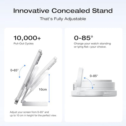 EF ECOFLOW Rapid Mag 3-in-1 Magnetic Wireless Charging Station, Qi2.2 25W Foldable MagSafe Charger Stand for iPhone 17/16/15, Apple Watch & AirPods, Travel-Ready, with 45W Adapter, White - color: White