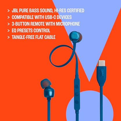 JBL Tune 310C - Wired Hi-Res in-Ear Headphones, Tangle-Free Flat Cable, 3-Button Remote with Microphone (Black) - color: Black, style: Wired headphone (Pack of 1)