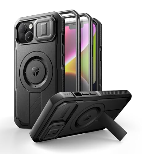 Dexnor for iPhone 13/iPhone 14 Case with Slide Camera Cover & Adjustable Kickstand & Built-in Screen Protector, Magnetic Rugged Shockproof Bumper Cases Heavy-Duty Magnetic Protective Cover,Black - color: Black, size: IPhone 13/14
