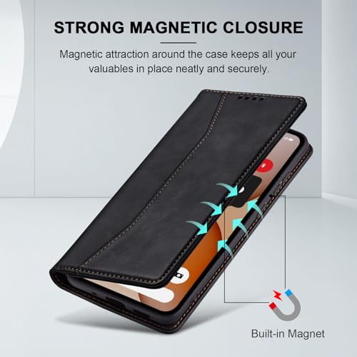 Jasonyu Flip Wallet Case for Nothing Phone 4a 5G,Black | PU Leather Magnetic Folio Cover,with Card Holder,Kickstand,TPU Shockproof,Durable,Protective Phone Case - color: Black, size: Nothing Phone 4a