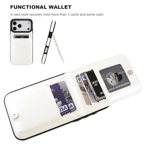 KIHUWEY for iPhone 17 Pro Max Wallet Case Card Holder Kickstand, White | Credit Card Slots, PU Leather, Magnetic Clasp, Flip Heavy Duty Protection Cover for Men - color: White