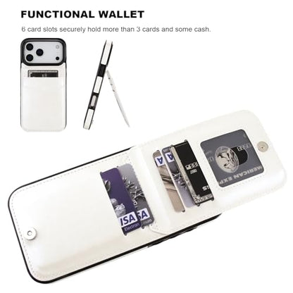 KIHUWEY for iPhone 17 Pro Max Wallet Case Card Holder Kickstand, White | Credit Card Slots, PU Leather, Magnetic Clasp, Flip Heavy Duty Protection Cover for Men - color: White