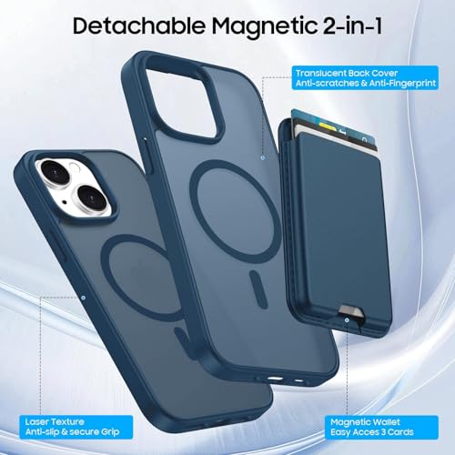 Magnetic for iPhone 15 Plus/iPhone 14 Plus Wallet Case, Deep Blue - color: Deep Blue, size: iPhone 15 Plus/14 Plus