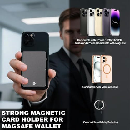 Magnetic Phone Wallet with Adjustable Stand,Pop up Phone Card Holder Quick Access to Bank/Credit Cards, 3.93 * 2.96 * 0.31 Inches Compact Metal Case with RFID Blocking Protection (Space Grey) - color: Space Grey