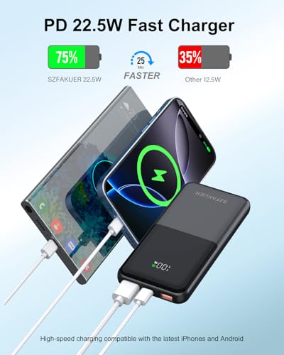 Portable Charger,Slim 10000mAh Power Bank,22.5W USB-C Fast Charging Battery Pack Compatible with iPhone 17/16/15/14/13/12 Pro Samsung Galaxy, iPad, AirPods, Android Tablets (Black) - color: Black