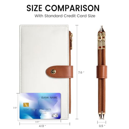 Travelambo RFID Wallet Women Large Size Bifold Multi Card Wallet Case with Zipper Pocke Credit Card Holder for Women - color: Brown & Beige