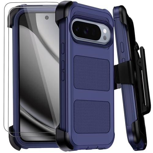 for Google Pixel 10 Pro XL Case with Belt Clip Holster,Military Grade Anti-Drop Shockproof Defender Phone Cases 2X Screen Protectors,2 Layers Rugged Heavy Duty Protective Bumper Cover (Blue) - color: Blue