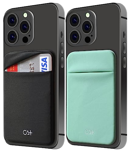2 Pack Cell Phone Wallet Credit Card Holder for Back of Case Stick On Sticky Cellphone Wallet Sleeves Adhesive Pouch Lid Secure Pocket for iPhone, for Galaxy and Androids - Black + Mint - color: Black+Mint