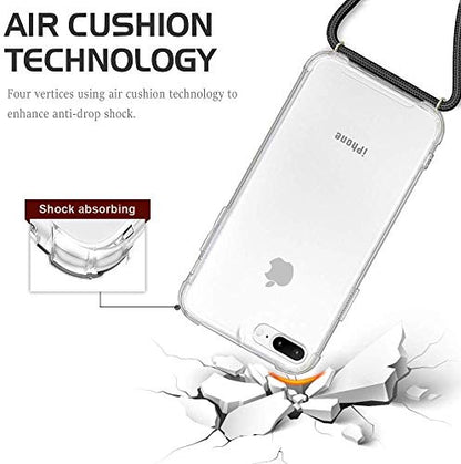 for iPhone 7 Plus Crossbody Case for iPhone 8 Plus [ with Adjustable Lanyard Strap ] Clear Transparent Phone Case Soft TPU Bumper Shockproof Protective Mobile Cover - Black - size: for iPhone 7plus/8plus