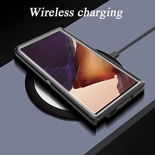 YmhxcY Note 20 Ultra Case with Self Healing Flexible TPU Film[2 Pack] and Camera Lens Screen Protective Film[2 Pack], Heavy Protection Cover for Samsung Galaxy Note 20 Ultra-Black and Grey - color: SF-Black/Grey