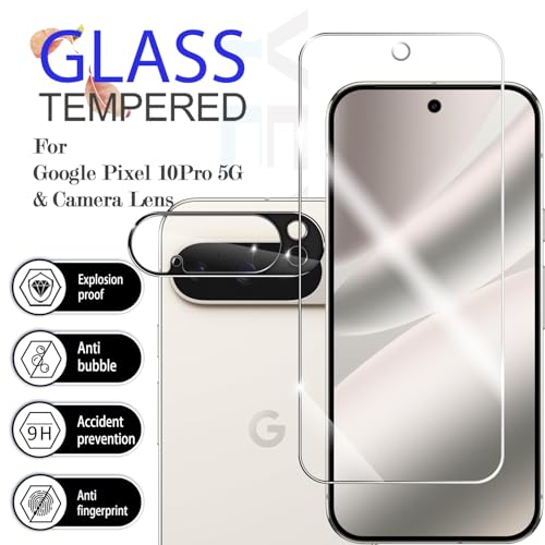 Screen Protector for Google Pixel 10 Pro, [2+2 Pack] Tempered Glass & Camera Lens Protectors[Ultrasonic Fingerprint Unlock] [Case Friendly] [Bubble-Free] Screen Protector Glass For Pixel 10 Pro - size: Google Pixel 10 Pro