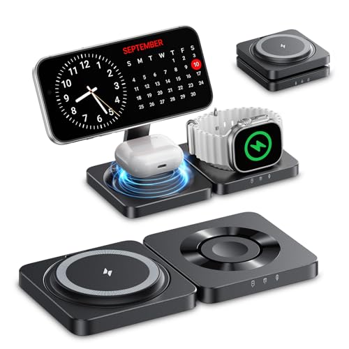 Wireless Charger for iPhone, 3-in-1 Magnetic Charging Station for Apple - color: Black