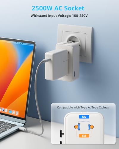 “Air” Universal Travel Adapter 3 USB-C＆ 1 USB-A Cover 200+ Countries - color: White, size: A1R GaN45W