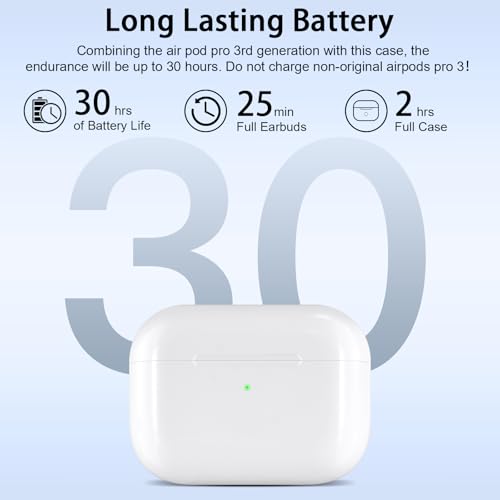 Wireless Charging Case Replacement Compatible with AirPod Pro 3,Air Pod Pro 3 Charger Case with Bluetooth Pairing Function,Type-C Charging,White