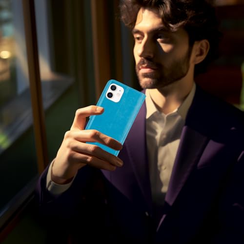 MONASAY Wallet Case Compatible for iPhone 12 mini 5G 5.4-inch,[Glass Screen Protector Included] [RFID Blocking] Flip Folio Leather Cell Phone Cover with Credit Card Holder, Light Blue | 5.4" fits 12 mini | Glass protector incl | Holds 3 cards | RFID block