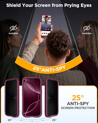 miracase Privacy for iPhone 16 Pro Max Case, 25° Anti-Spy, Plum - color: Plum, size: iPhone 16 Pro Max
