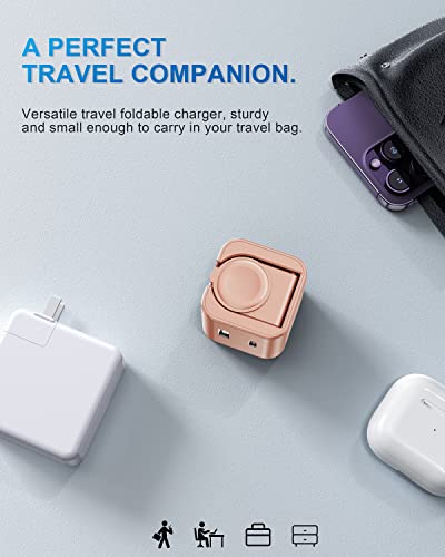 BeaSaf 36W for Apple Charging Block with Built-in Watch Charger, Foldable PD Fast Charger Block for iPhone, Dual Ports Wall Charger Compatible with Apple Watch iPhone AirPods(Rose Gold) - color: Rose Gold