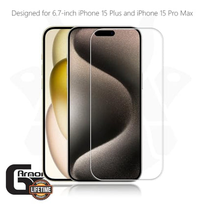 2 Pack Glass Screen Protector for iPhone 15 Plus and 15 Pro Max | 9H Premium Tempered Glass, Lifetime Replacement, Ultra Clear, Scratch Resistant, Phone Case Compatible, Screen Saver - size: iPhone 15 Plus, 15 Pro Max