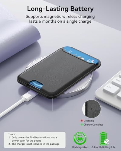 for MagSafe Wallet, Works with Apple Find My,5 Card Holder with Stand, Magnetic Phone Wallet Stand for iPhone 17/16/15/14/13/12 Pro Max Air Plus, RFID Blocking Vegan Leather,Black - color: Findmy Black